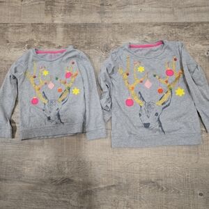 Mini Boden Reindeer Christmas Pom Pom Shirts X2 Sister Set 2/3 AND 4/5